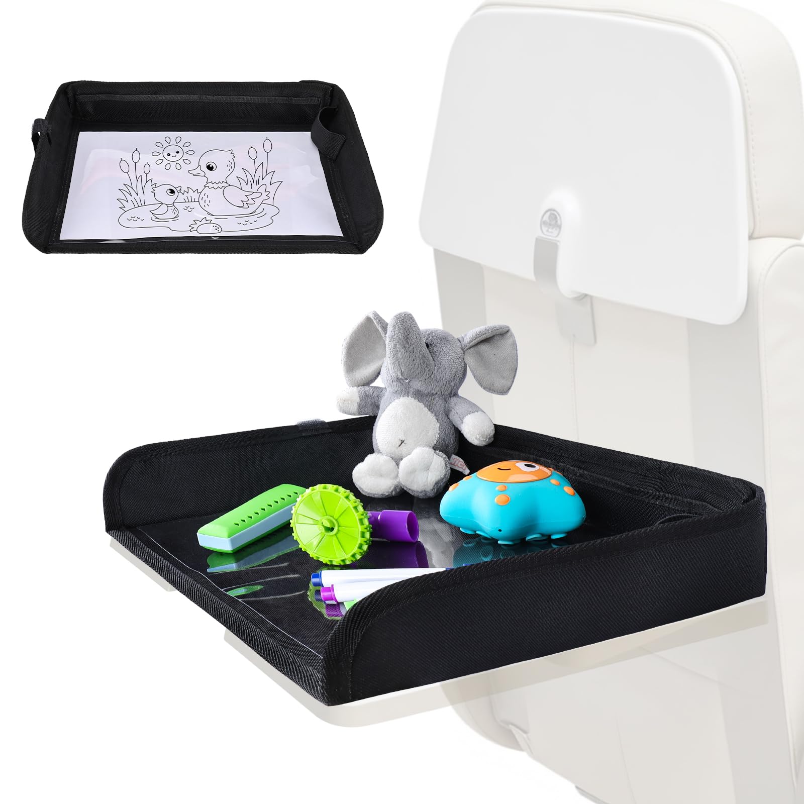 Airplane Tray Table Cover, Foldable Travel Tray Cover for Toddlers 1-3, Universal Fit for Airplane, Car Seat, High Chair, Machine Washable, Portable, Black