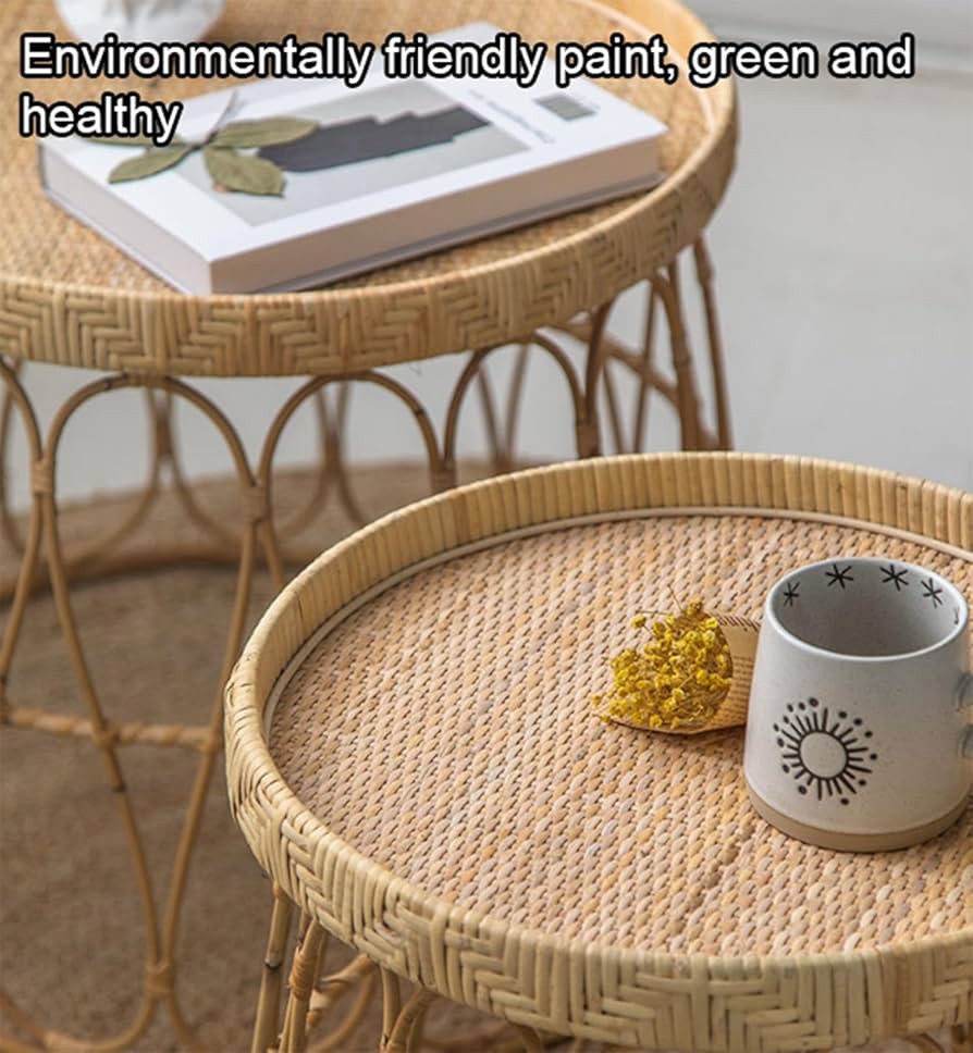 LoKori Round Rattan Mid Century Modern Coffee Table, 15.9 LoKori Round Rattan Mid Century Modern Coffee Table, 15.9