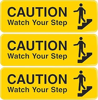 Excello Global Products Caution Watch Your Step Sign: for Business Restaurants Offices Indoor Outdoor Use Easy to Mount Informative Plastic Sign with Symbols 9†x 3â€, Pack of 3 (Yellow)