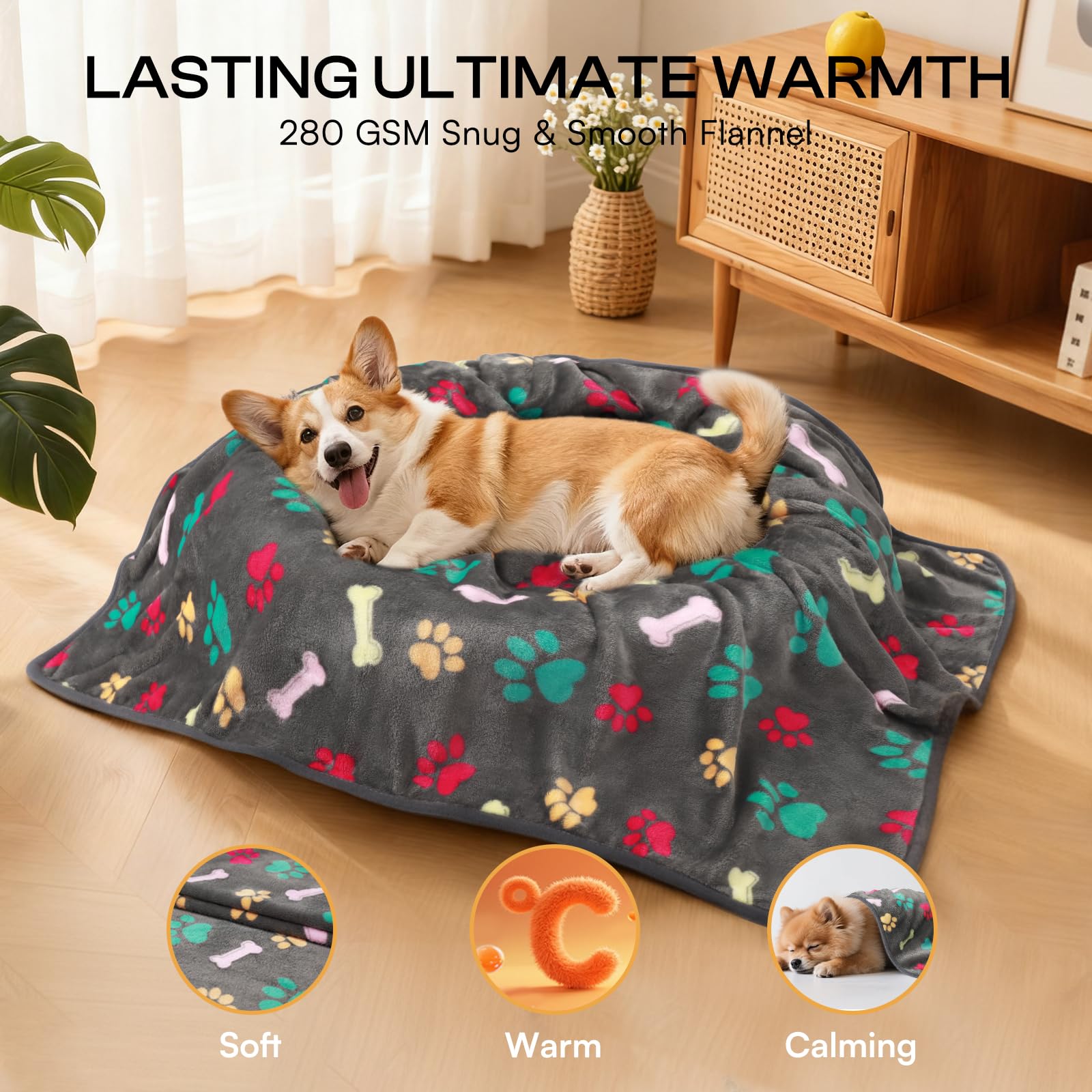 Luciphia 1 Paquete de 6 Mantas para Perro, Gato, Suave y Esponjoso, Manta de Forro Polar para Mascotas, cálido y Lindo diseño de impresión para Cachorros, Gatitos, Perros, Hueso, Grande (41 x 31