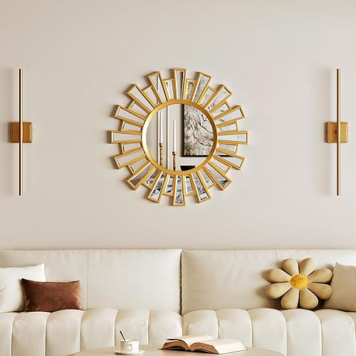 Miniatura 5 de Espejo decorativo de pared dorado con sol, espejo de 24 pulgadas con forma de explosión de sol para decoración de pared, espejos dorados circulares