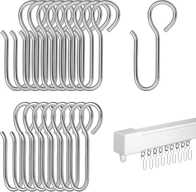 60PCS Shower Curtain Hooks Gliders Metal S Shaped Small
