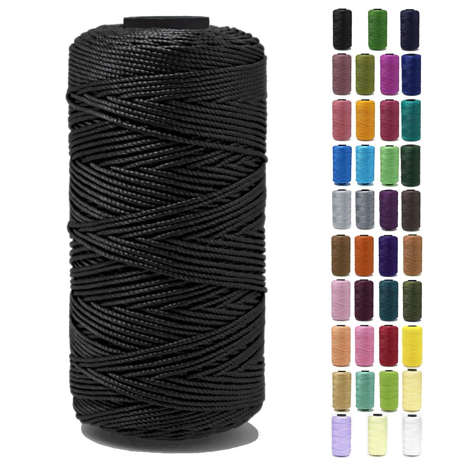 Tsuisho 1.5mm x 219 Yards Polyester String Cord for Knitting and Crochet, 100% Polypropylene Macrame Cord for Hats, Bags, Purses, Shoes, Plant Hangers, DIY Crafts - Black