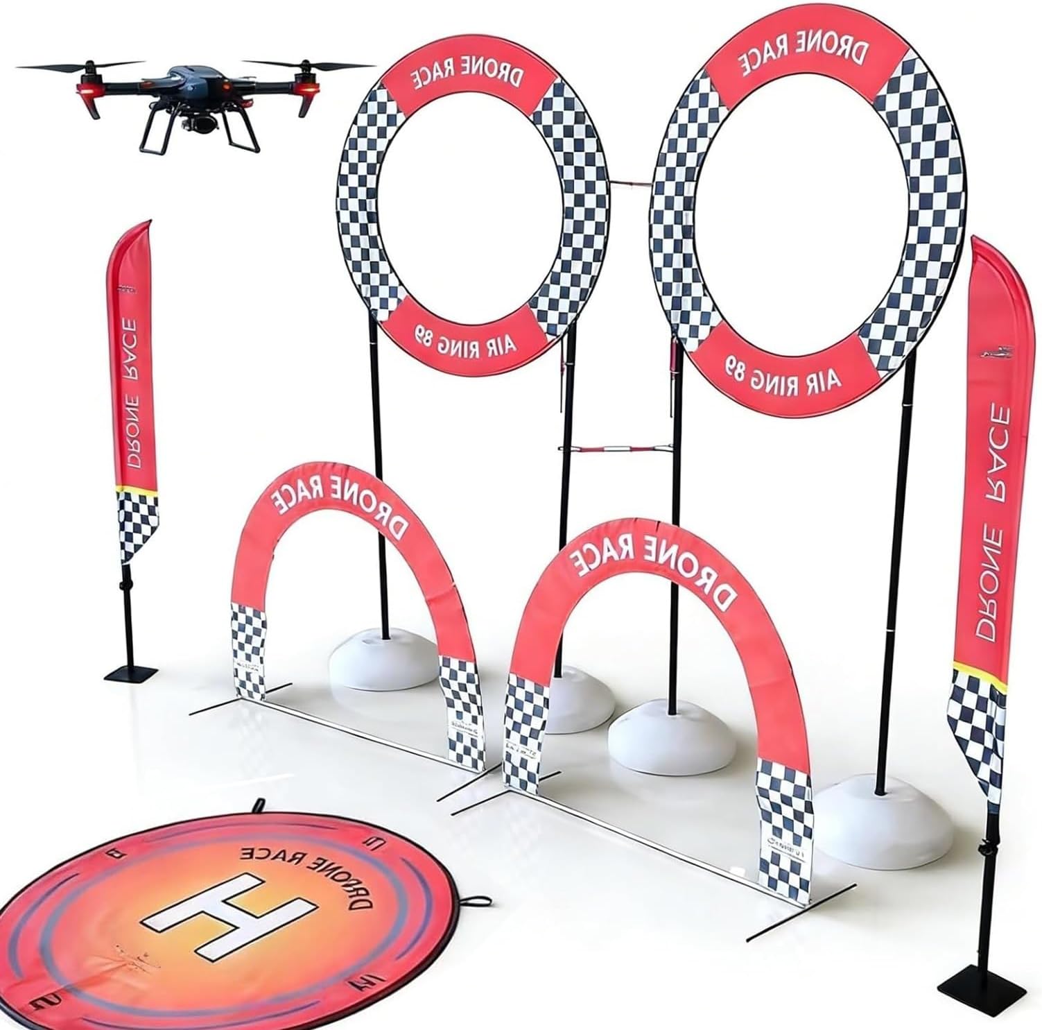 Drone Racing Gate Set,Professional Drones Racing Obstacle Courses Set,Drone Obstacle Course Kit, Quadcopter Obstacle Course with Flags & Gate, Landing Pad Mat, for Indoor & Outdoor Training(STY2)