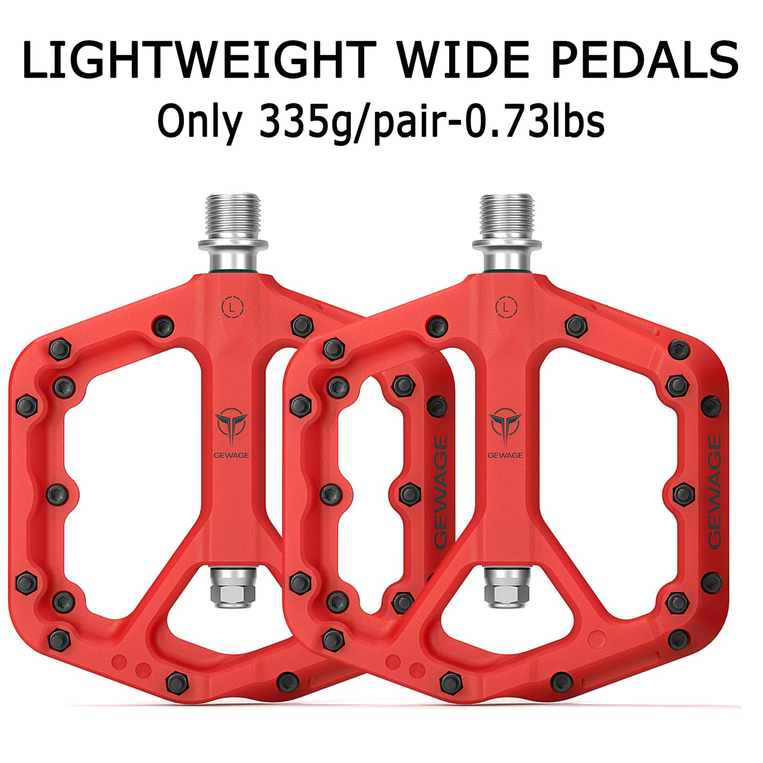 GEWAGE Mountainbike-Pedale, rutschfeste MTB-Nylonfaser-Pedale, 9/16 Zoll Fahrradpedale, leichte und breite Flache Plattformpedale (Rot1)