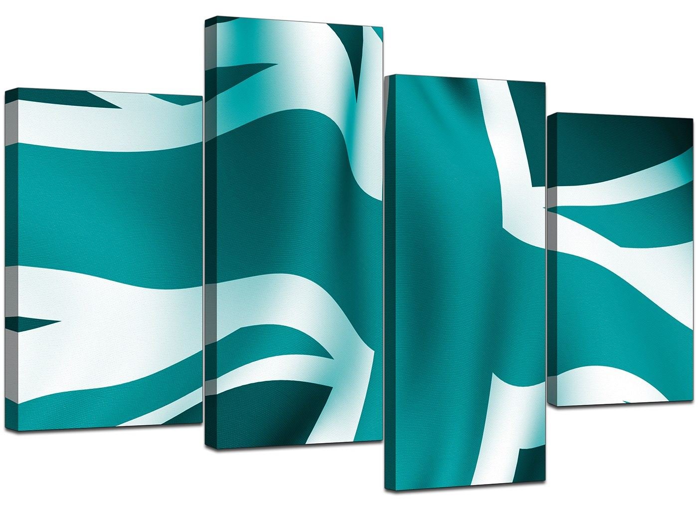 Wallfillers Teal Green Blue Union Jack Flag Abstract Canvas - Multi Set of 4-130cm - 4010