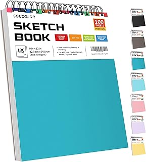 Soucolor School Supplies 9" x 12" Sketch Book for High College School Teacher Student, 1-Pack 100 Sheets Spiral Bound Art Sketchbook, Acid Free (68lb/100gsm) Artist Blank Book for Kids, Back to School