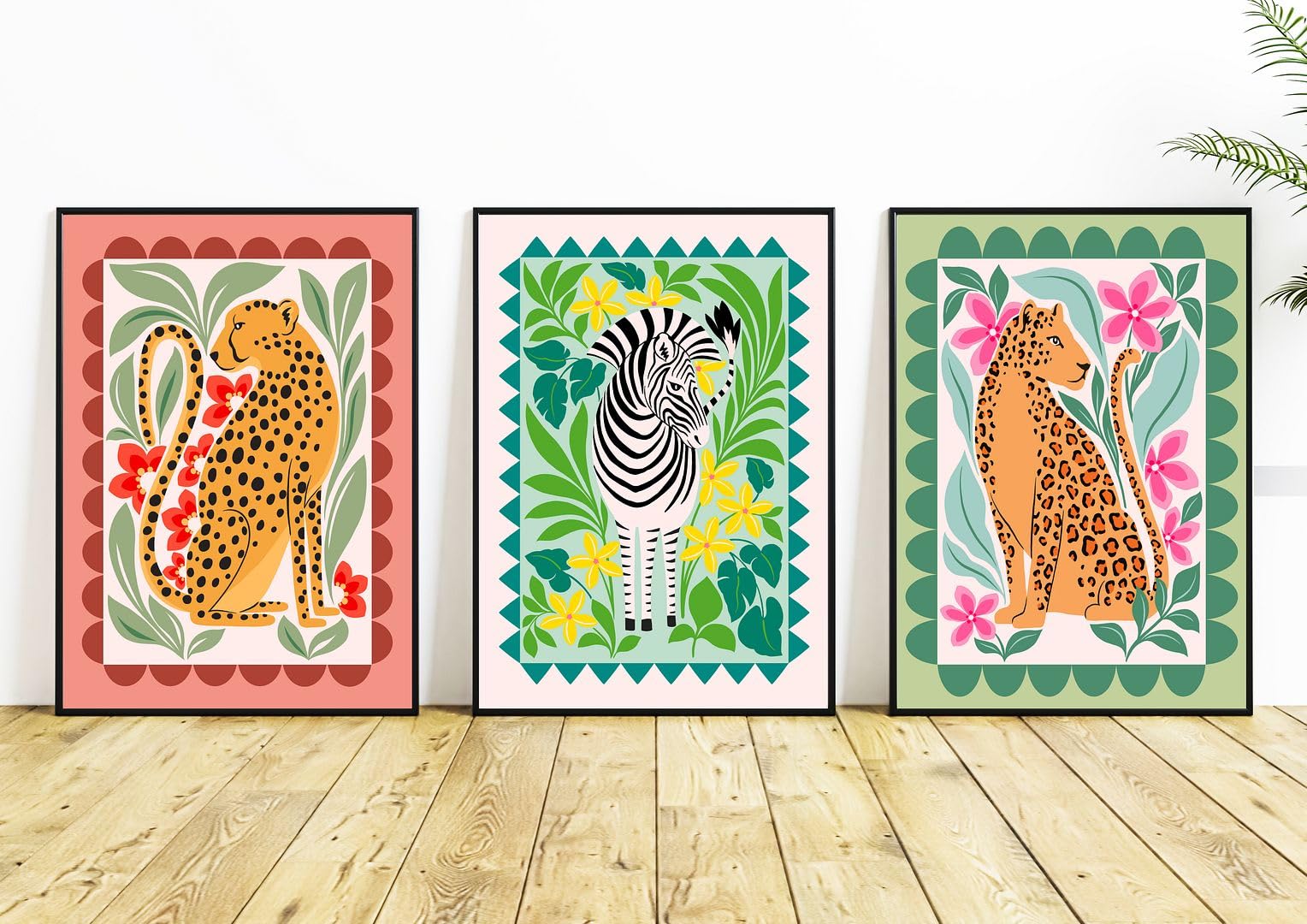 Rubybloom Designs Safari Jungle Animal & Flowers Prints Unframed Boho Cheetah Zebra Leopard Wall Art Poster Pictures