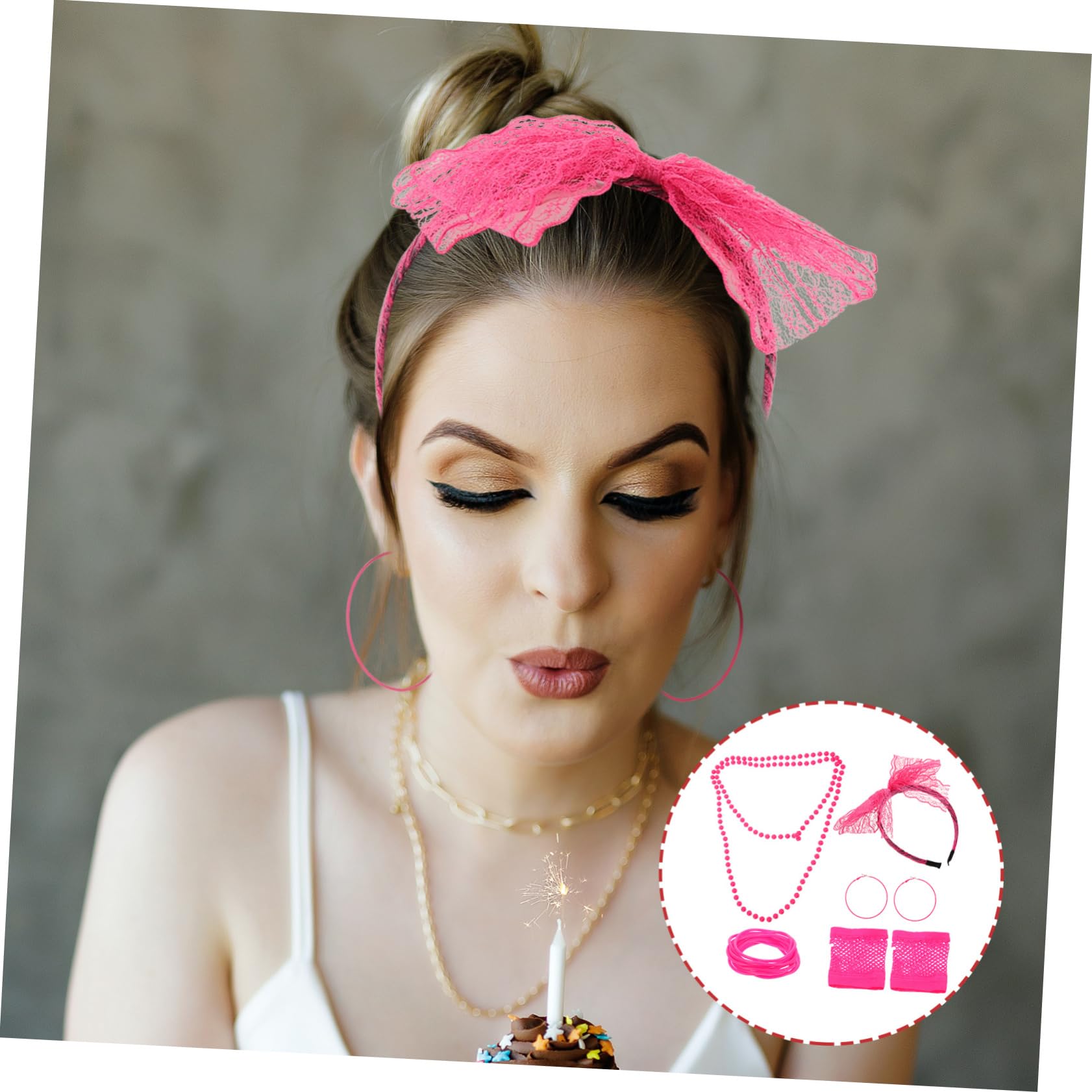 SOIMISS Ensemble D'accessoires Rétro Décor De Déguisement des Années 80 Décor De Cou Accessoires De Costume De Bal Boucles d'oreilles De Fête Collier Roman Rosy Alliage De Zinc