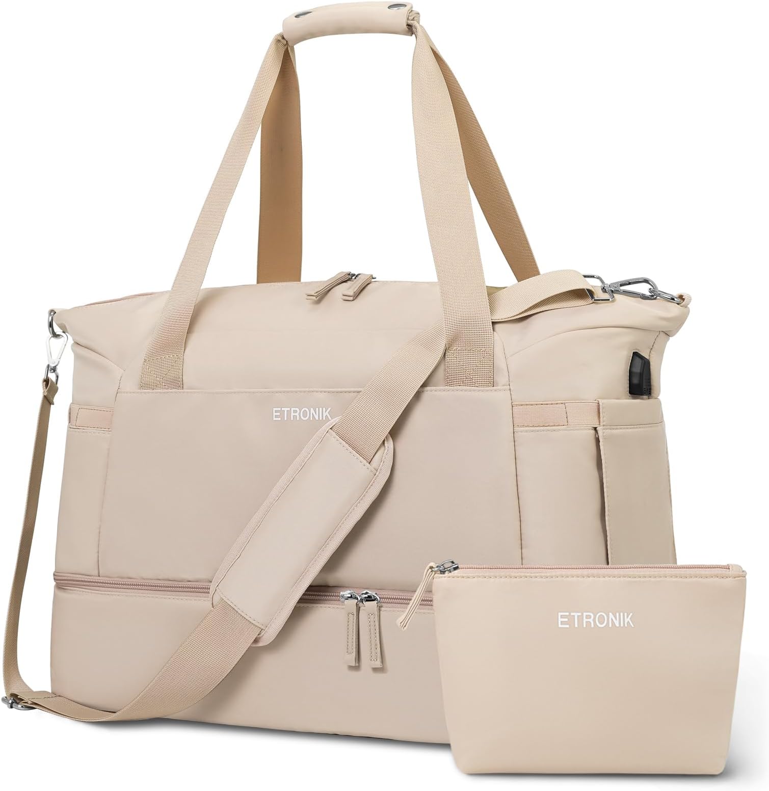 ETRONIKTravel Bag for Women, Travel Bag with Shoes Compartment, khaki, Large, Travel Bag