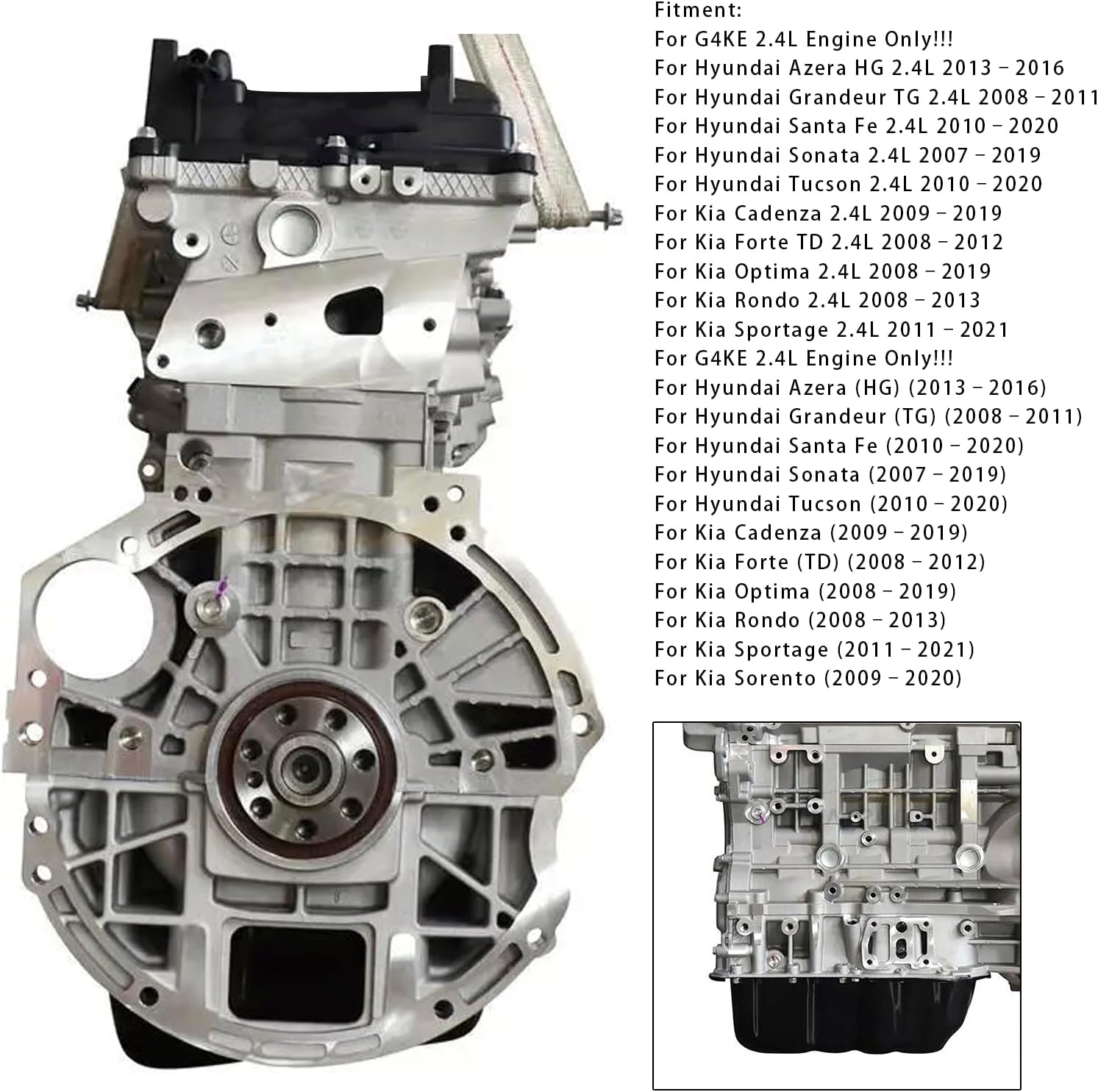 MAD HORNETS G4KE Long Block Engine Assembly For Hyundai Santa Sonata Tucson Optima 2.4L 2007-2021