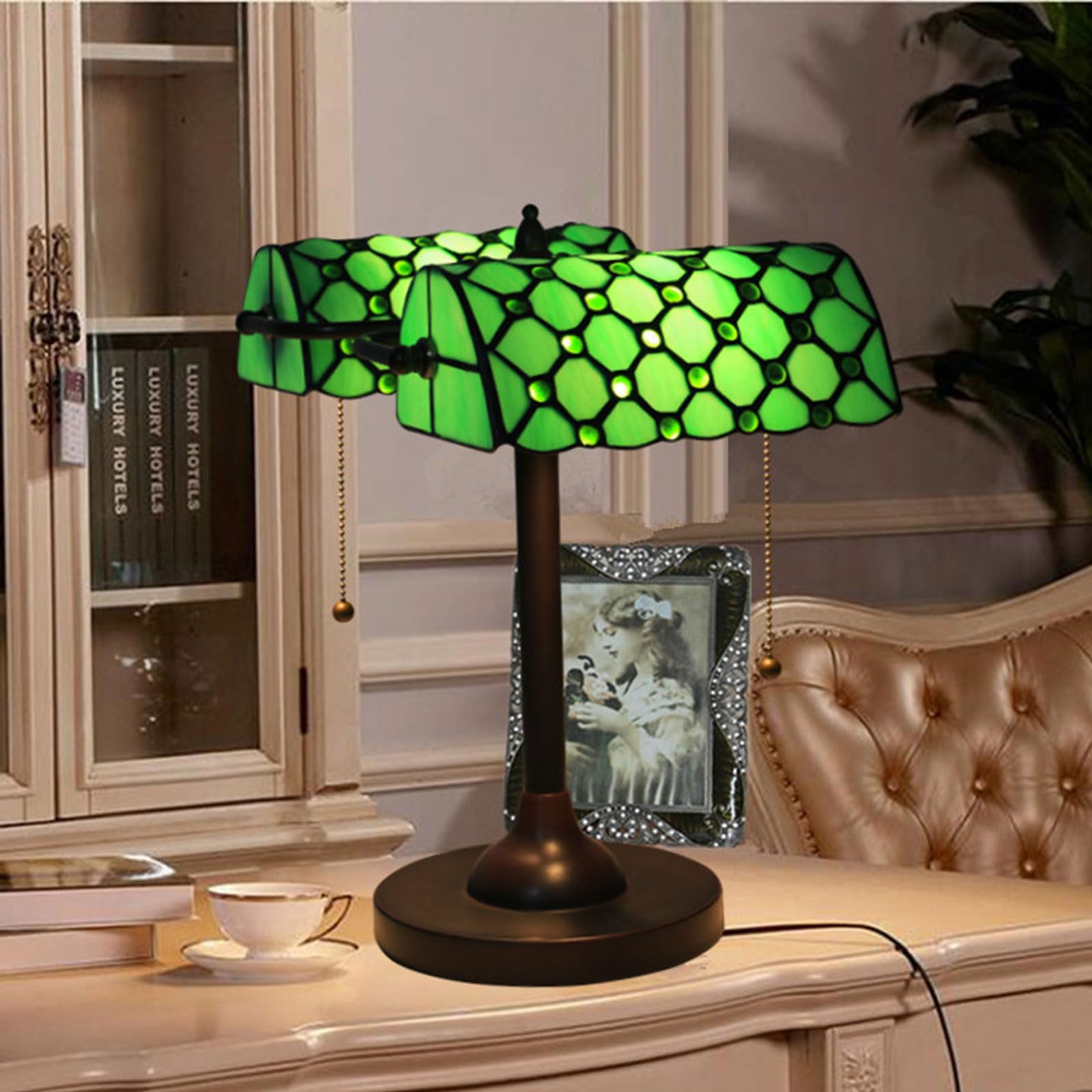 Retro Bank Lampka na biurko Led E27 Klasyczna lampa stołowa w stylu vintage Cafe Salon/Jadalnia Bar Kawiarnia Restauracja Tło