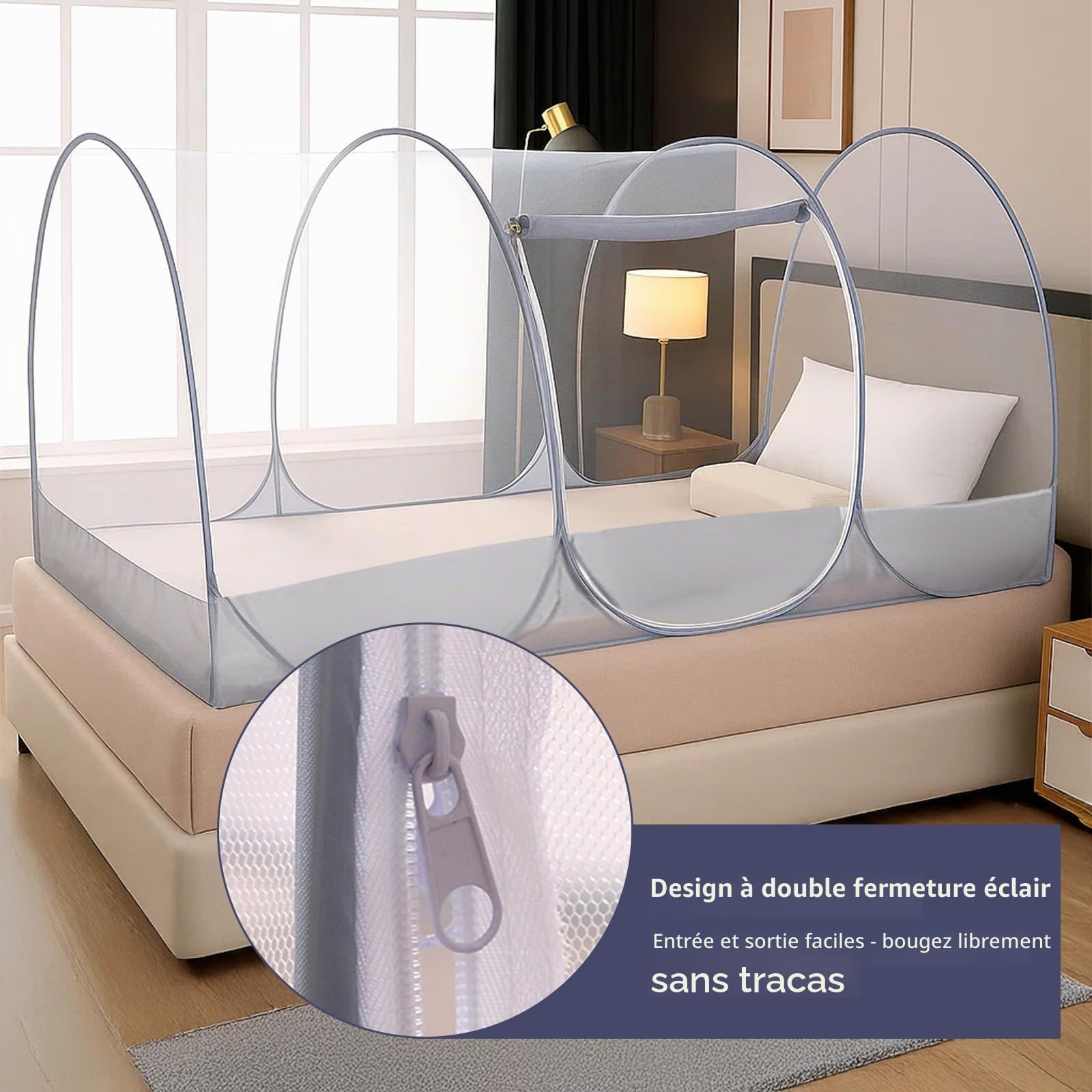 Moustiquaire pliable pop-up pour lit simple familial avec fermeture éclair, tente de camping portable, tente de moustique facile à installer pour la maison, le camping, les voyages, le dortoir