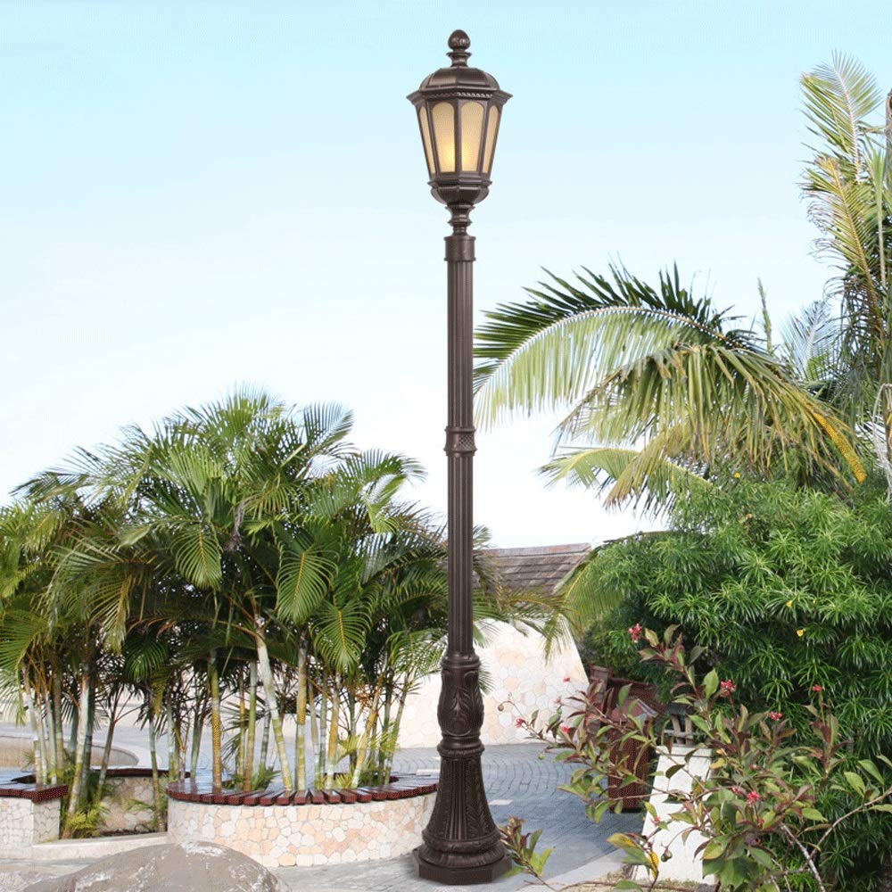 Lampada da cortile Lampada da esterno tradizionale antica in vetro per esterni Lanterna a palo alto 230 cm Lampada da colonna pressofusa impermeabile Lampada da giardino per prato da giardino Lampada