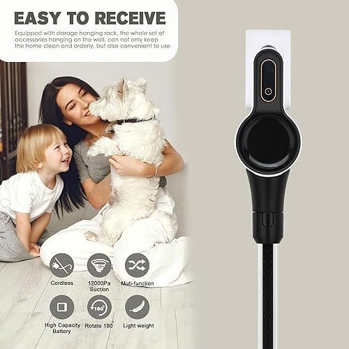 Miniatura 5 de Aspiradora inalámbrica, potente motor sin escobillas, aspiradora ligera 6 en 1, montaje en pared con pantalla LED y luz de trapeador de motor para