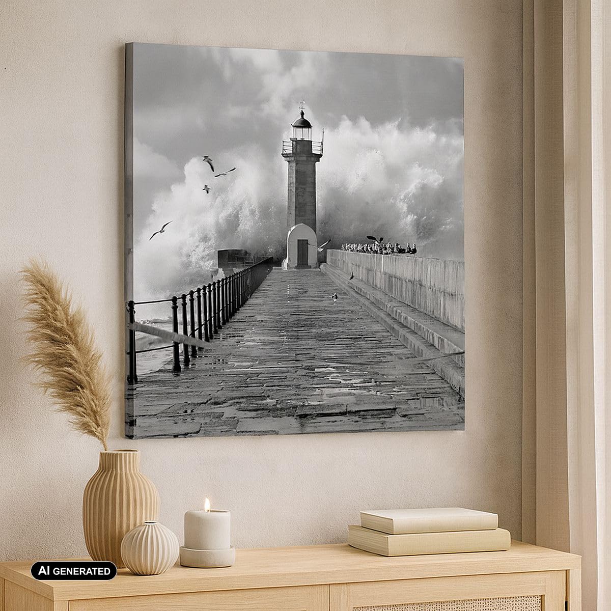 Stampe da Parete 70x70 cm Quadro su Tela Bianco e Nero Paesaggi - 4913