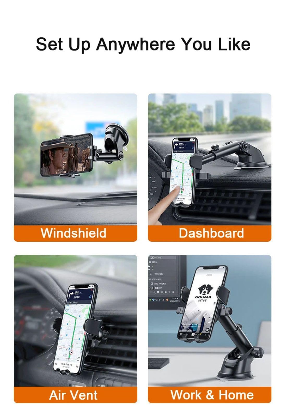 Sucker Uchwyt samochodowy na telefon Samochodowy odpowietrznik Clip Mount Stand GPS Telefon Mobile, pasuje do iPhone'a Xiaomi Huawei Samsung