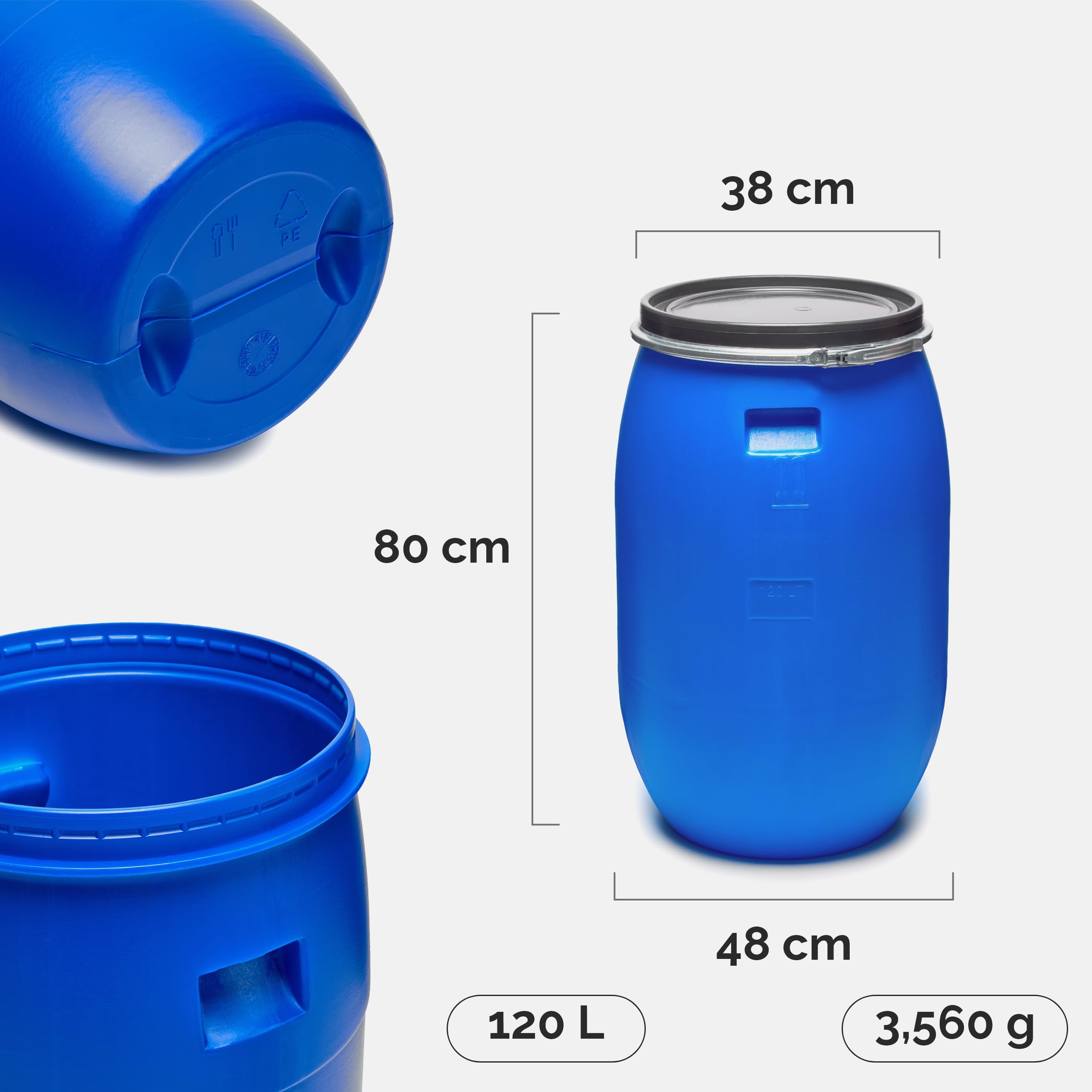 Garronda Set 2X 120 Liter Deckelfass Weithalsfass aus HDPE Regenfass für Garten Fass Regenwassertonne Futtertonne Universalfass Wasserfass Regentonne Lebensmittelfass Wassertank GD-0123, Blau