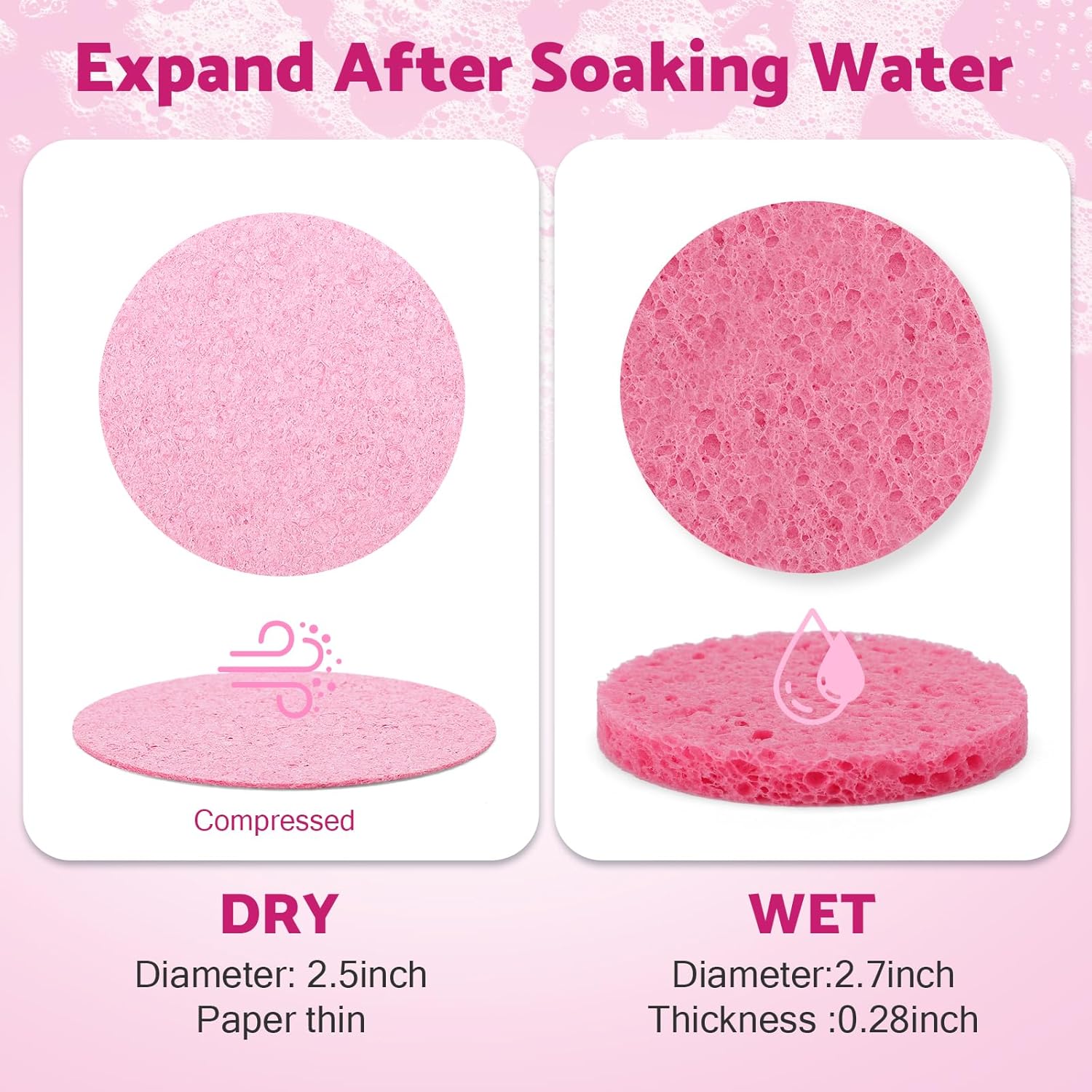 320-Count Compressed Facial Sponges, Natural Cellulose Face Sponge for Cleansing, Cosmetic Spa Sponges for Washing face, Exfoliating, Makeup Removal, Skin Massage (Pink)