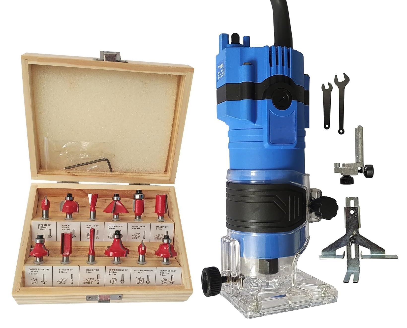 Inditrust 30000 RPM 6.35 mm Trimmer Router Machine Tool with 12 Bits for Wood Working (1000W)-image-23