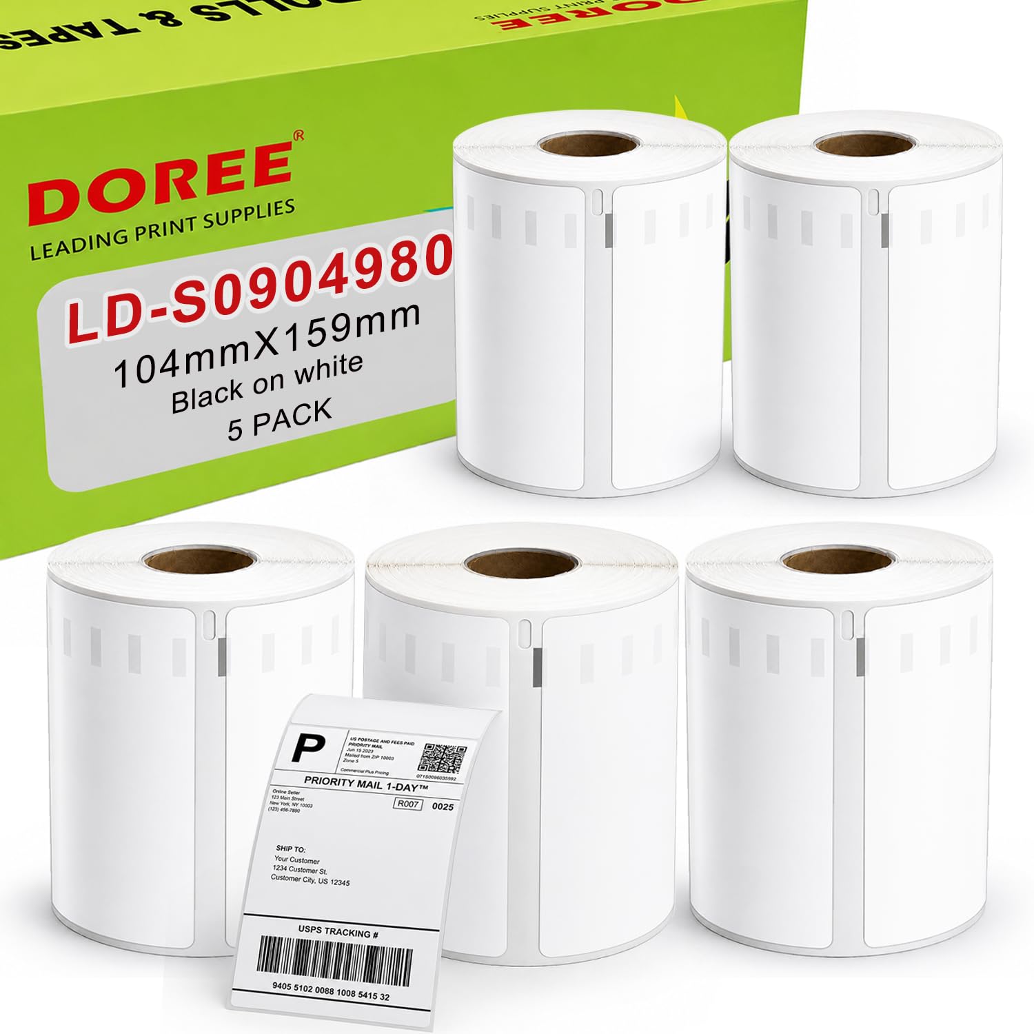 DOREE 5 x Étiquettes 104 mm x159 mm pour dymo S0904980 Rouleau de 220 étiq.