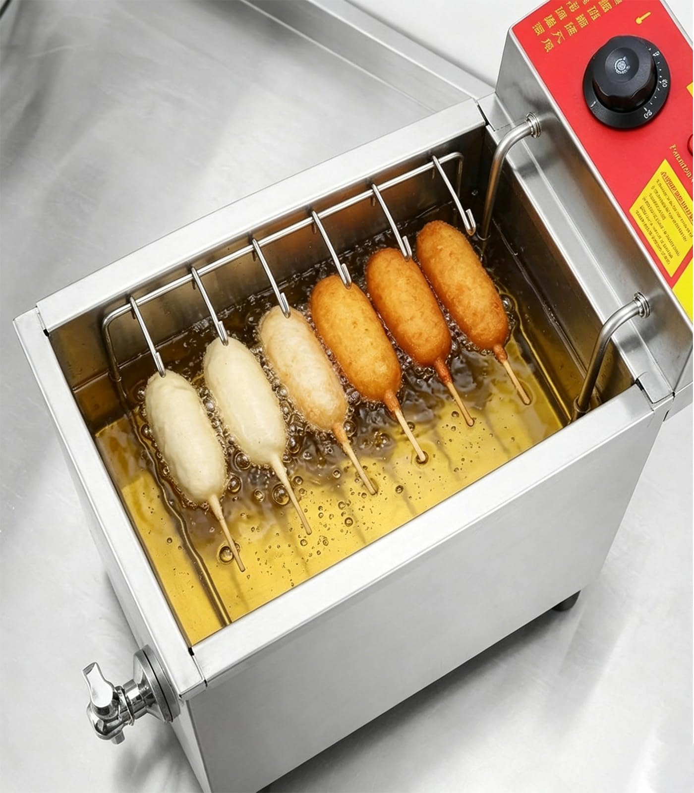 ZHIGUANYUN Commercial Cheese Hot Dogs Sticks Frying Machine, 25L Automatic Corn Dog Deep Fryer, for Kitchen Restaurant Snack Bar Canteen