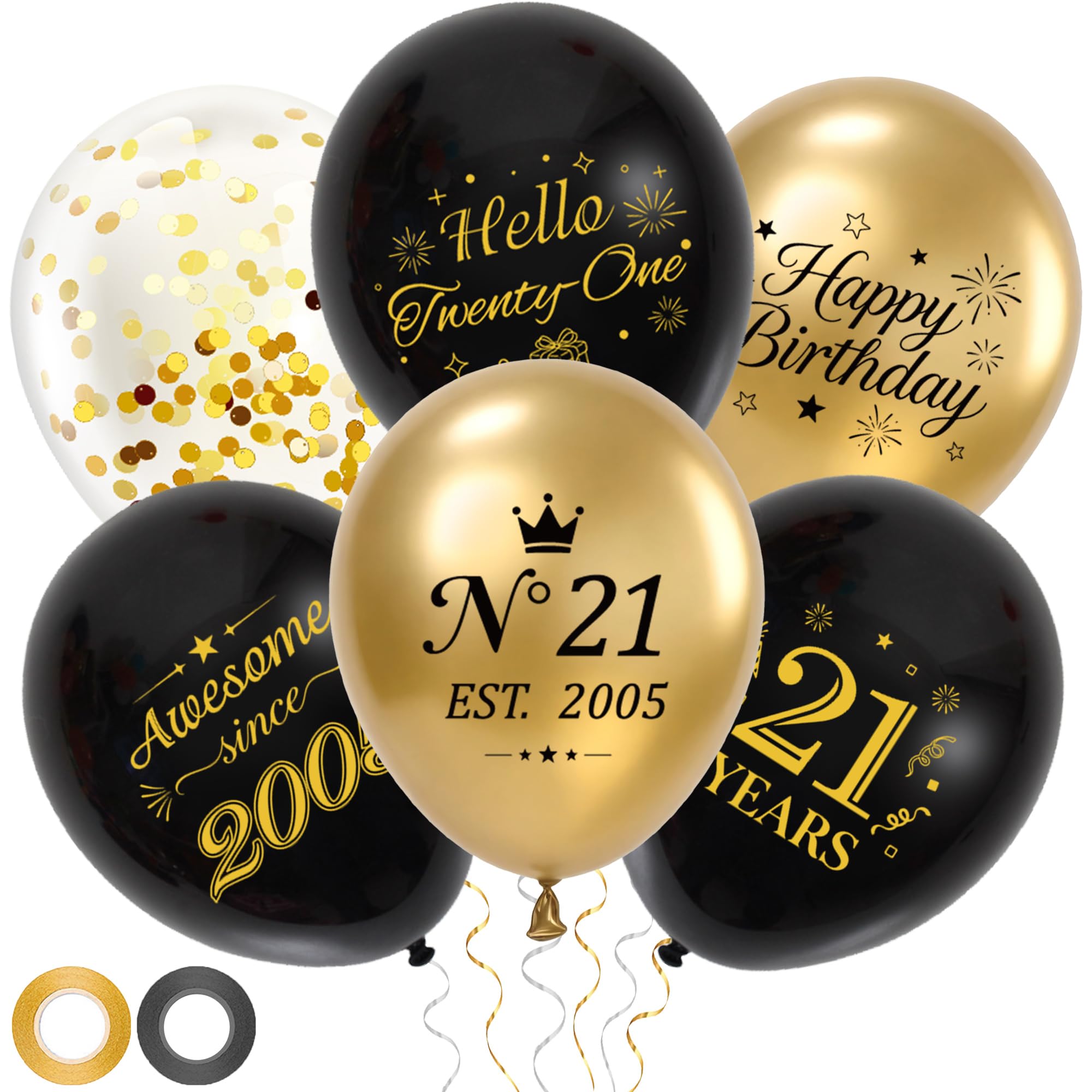 Happy 21st Birthday Balloons Decorations, 44Pcs Black Gold Balloon Set
