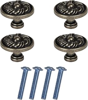4PCS Antique Vintage Knobs for Dresser Drawers Flower Knobs Bronze Round Metal Knobs Mushroom Shaped Single Hole Pull Knob Handle for Cupboard Dresser Door Drawer