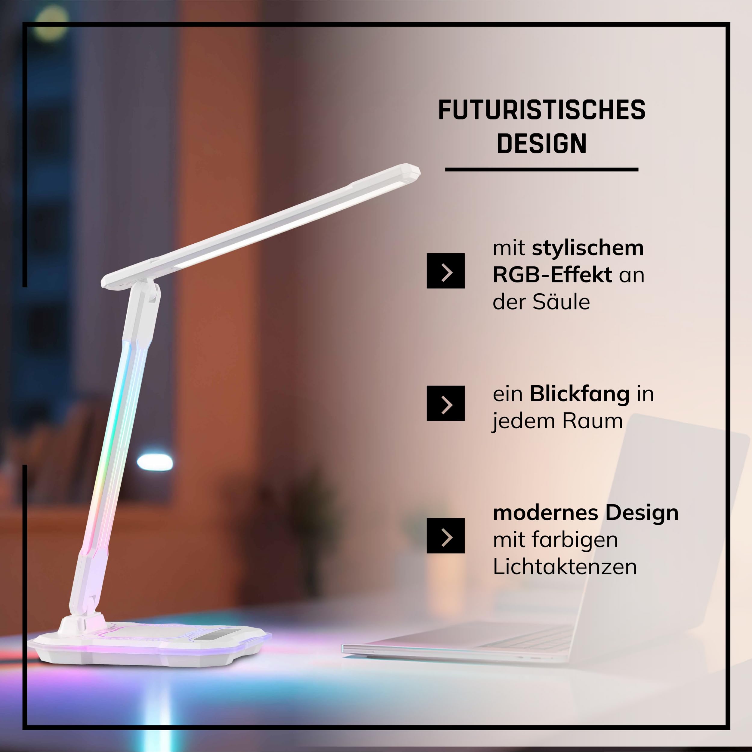 Lightbox LED Schreibtischlampe - dimmbare Schreibtischleuchte - Tischlampe mit Touch und USB - CCT-Funktion - Wireless Charging - RGB-Lichteffekt