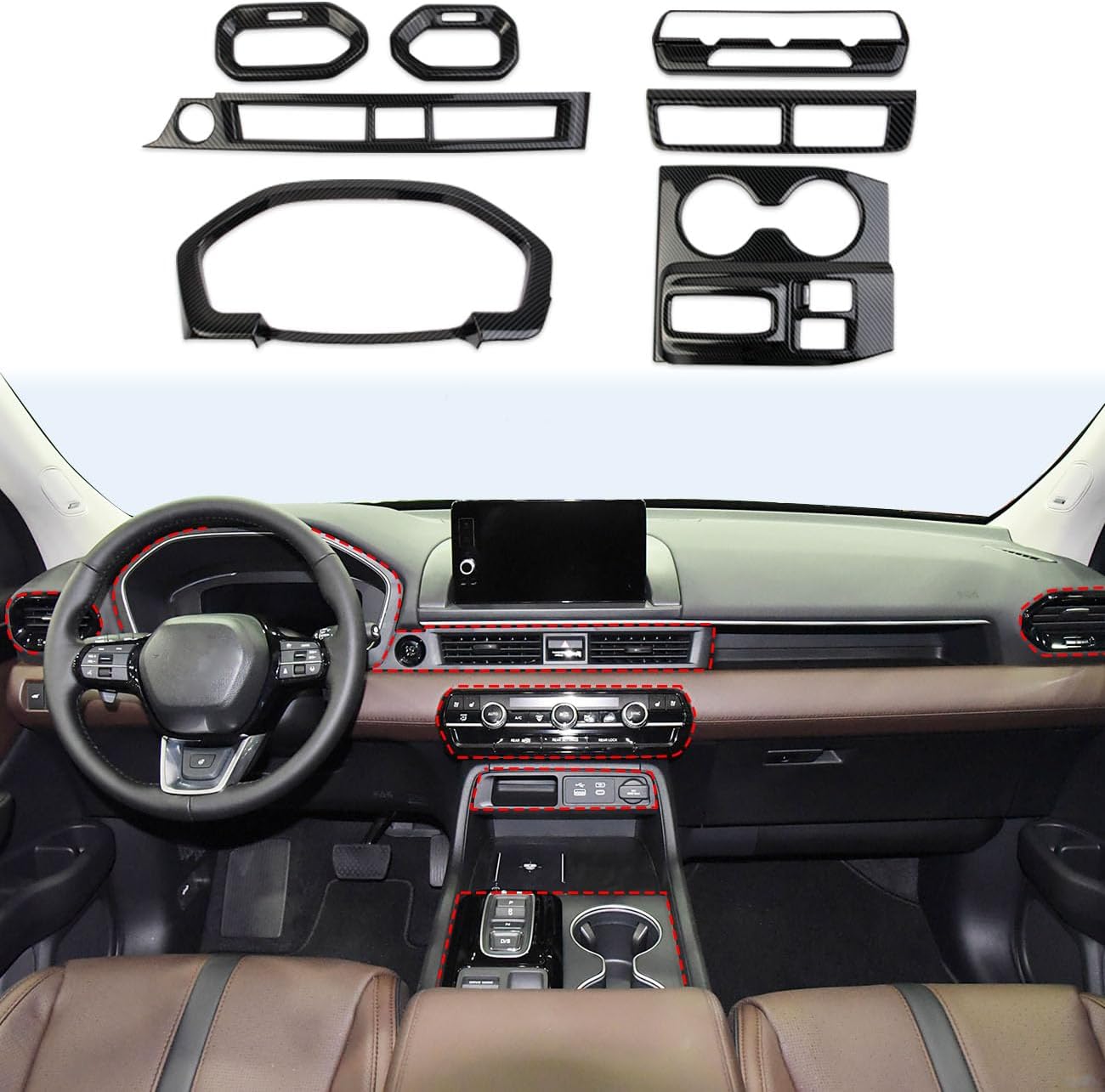 crosselec Carbon Fiber Style Center Console Dashboard Instrument Board Cover Trim Kit Accessories for 2023-2026 Honda Pilot
