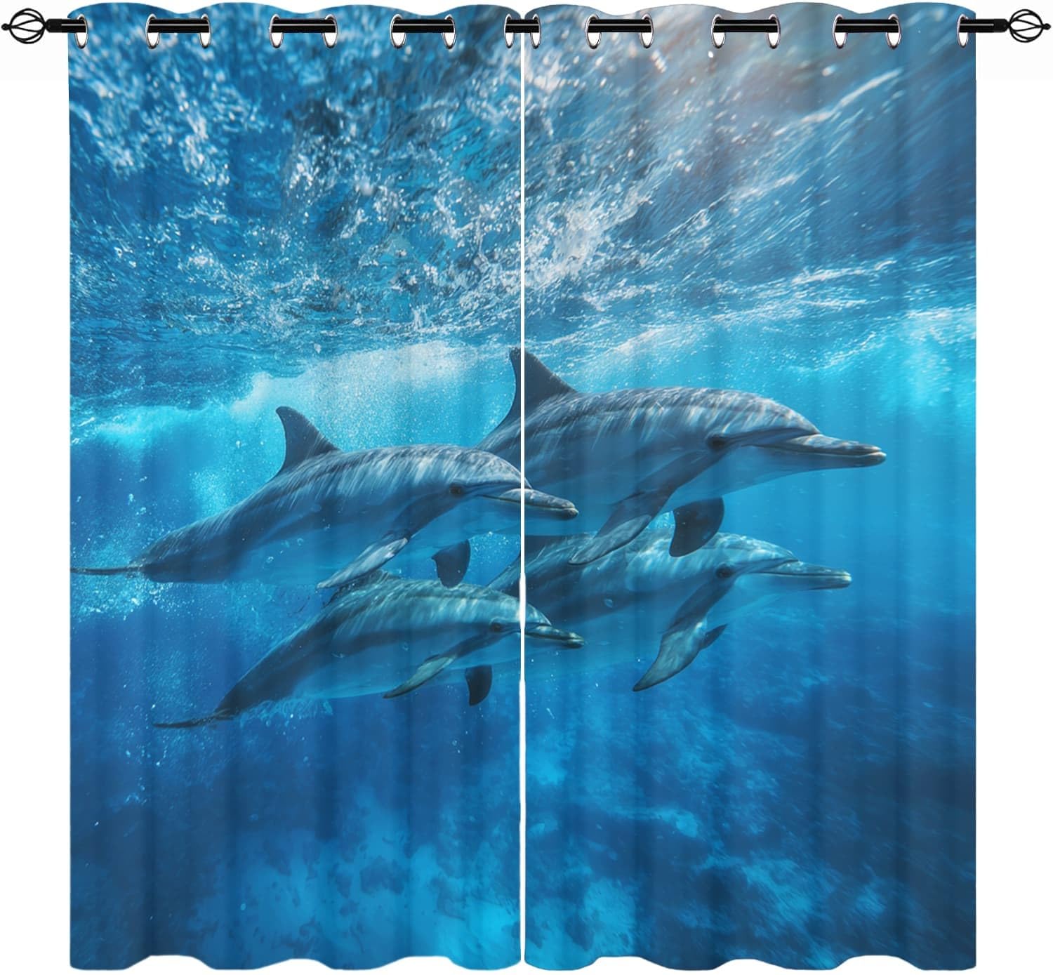 Rideau occultant dauphin 140x245 cm lot de 2 - Draperie isolante thermique bleue pour chambre