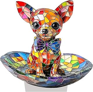 Acrylic Dog Sign Desktop Ornament with Base,Puppy Figurine with Colorful Gemstones - 2D Flat Print, Perfect for Office,Home Decor or Gift
