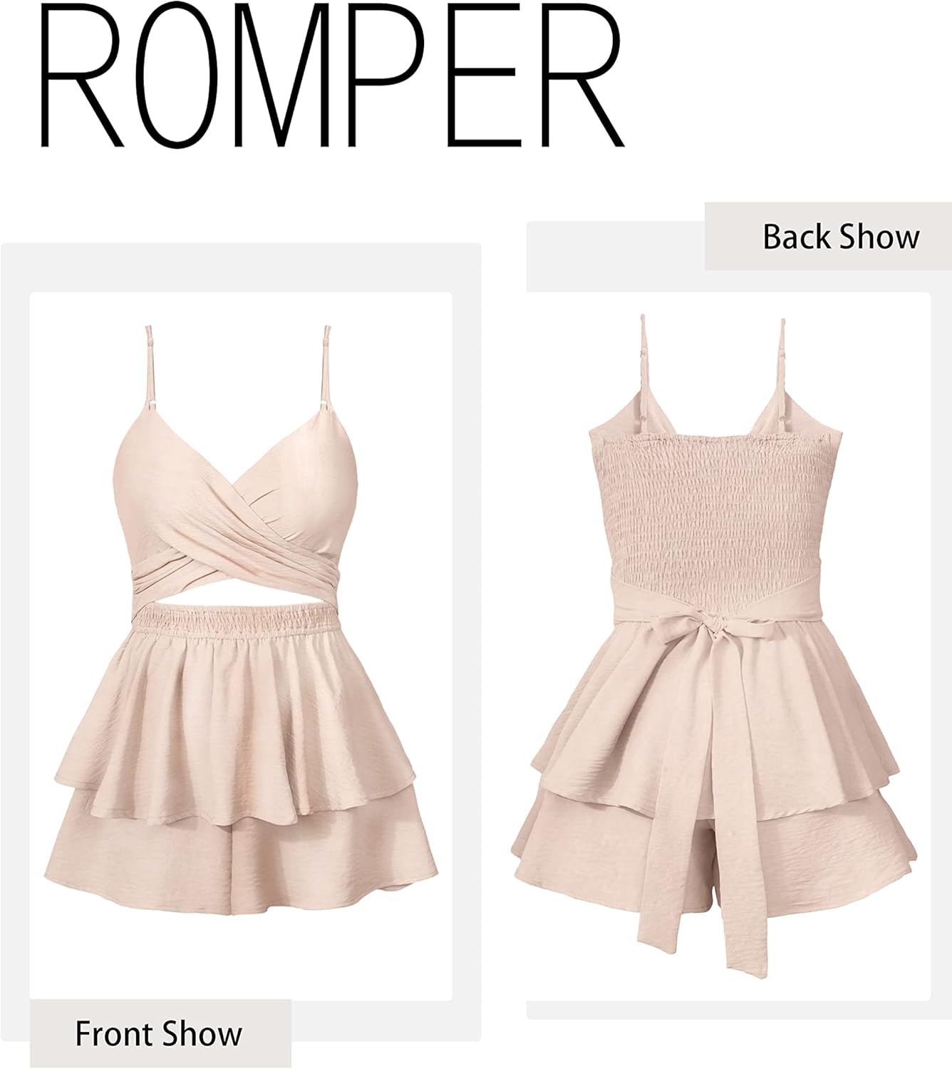 Women's Jumpsuit Sexy V Neck Twist Spaghetti Straps Double Layer Ruffle Hem Mini Short Romper - Image 4