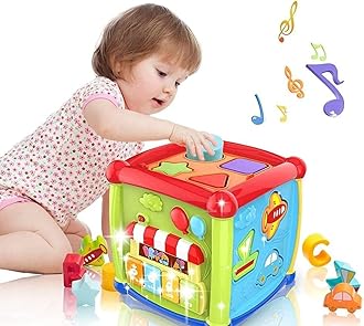DEOXY 6 in 1 Musical Leaning Baby Cube Including Letters Shape Piano Keys Interesting Multi-Functional Learning Activity Cube Best Gift for Boys Girls