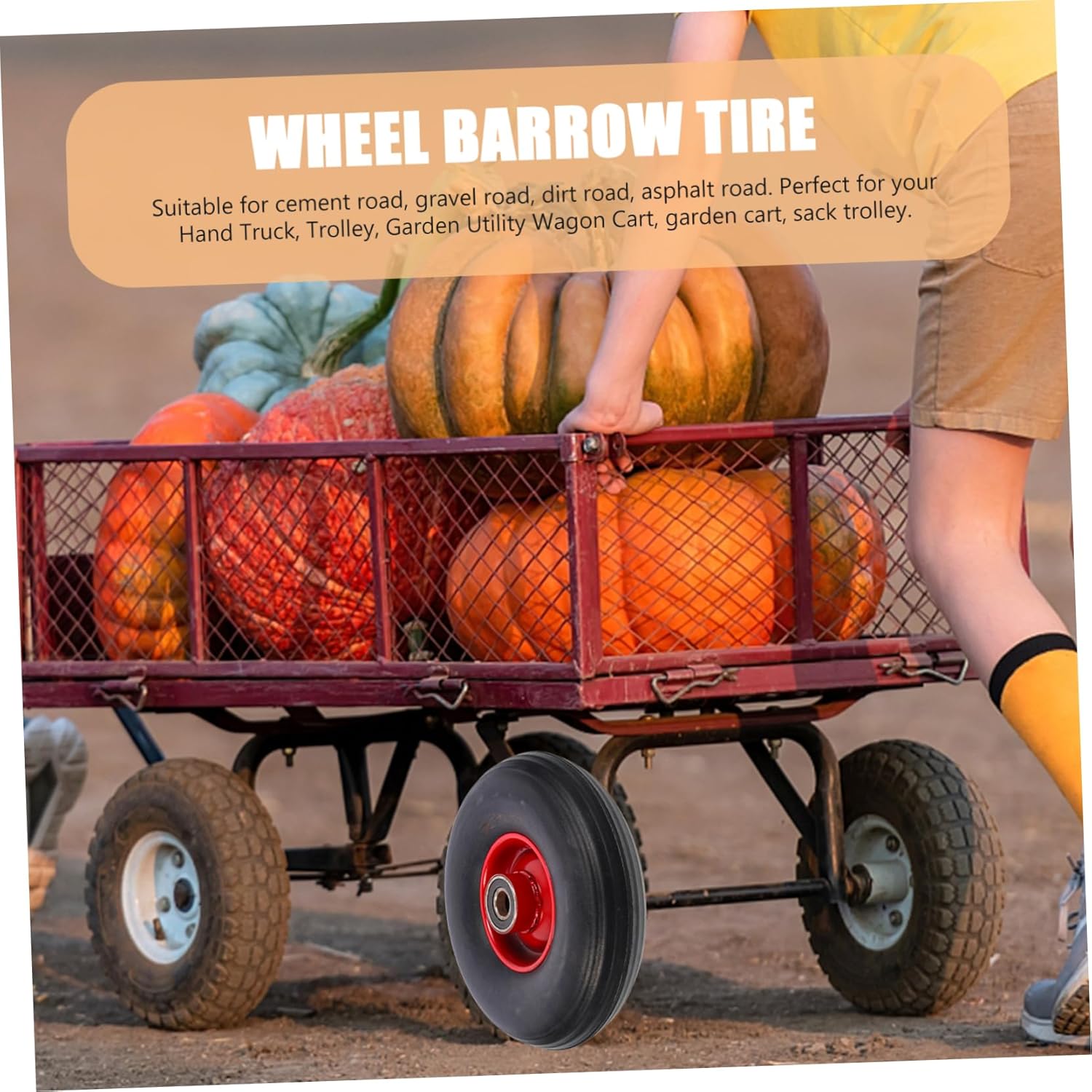 Boy Girl's Solid Rubber Cart Wheel Replacement Non-inflatable Tyre for Garden Carts Wagons and Hand Trucks Shock-absorbing Design for Terrain