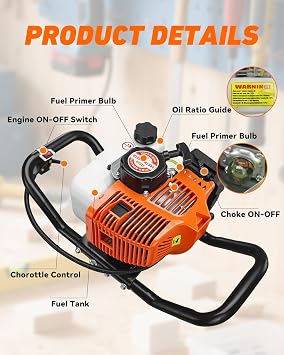 NEO-TEC 63CC Post Hole Digger Gas Powered, Earth Auger with 8 Bit & 8 Ext