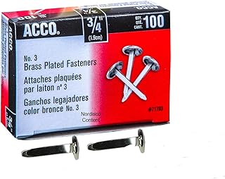 ACCO Brass Paper Fasteners, 3/4", Plated, 1 Box, 100 Fasteners/Box (71703)
