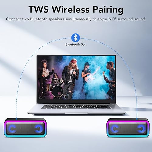 Miniatura 5 de IKT Altavoz Bluetooth portátil con luces x relleno de calcetines, sonido estéreo fuerte de 40 W, Bluetooth5.4, graves mejorados, tiempo de