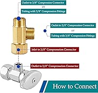 Vista 4 de Adaptador de línea de agua Splitter Tee - Conector de línea de suministro de inodoro de latón para lavavajillas con accesorios de compresión 3/8 T