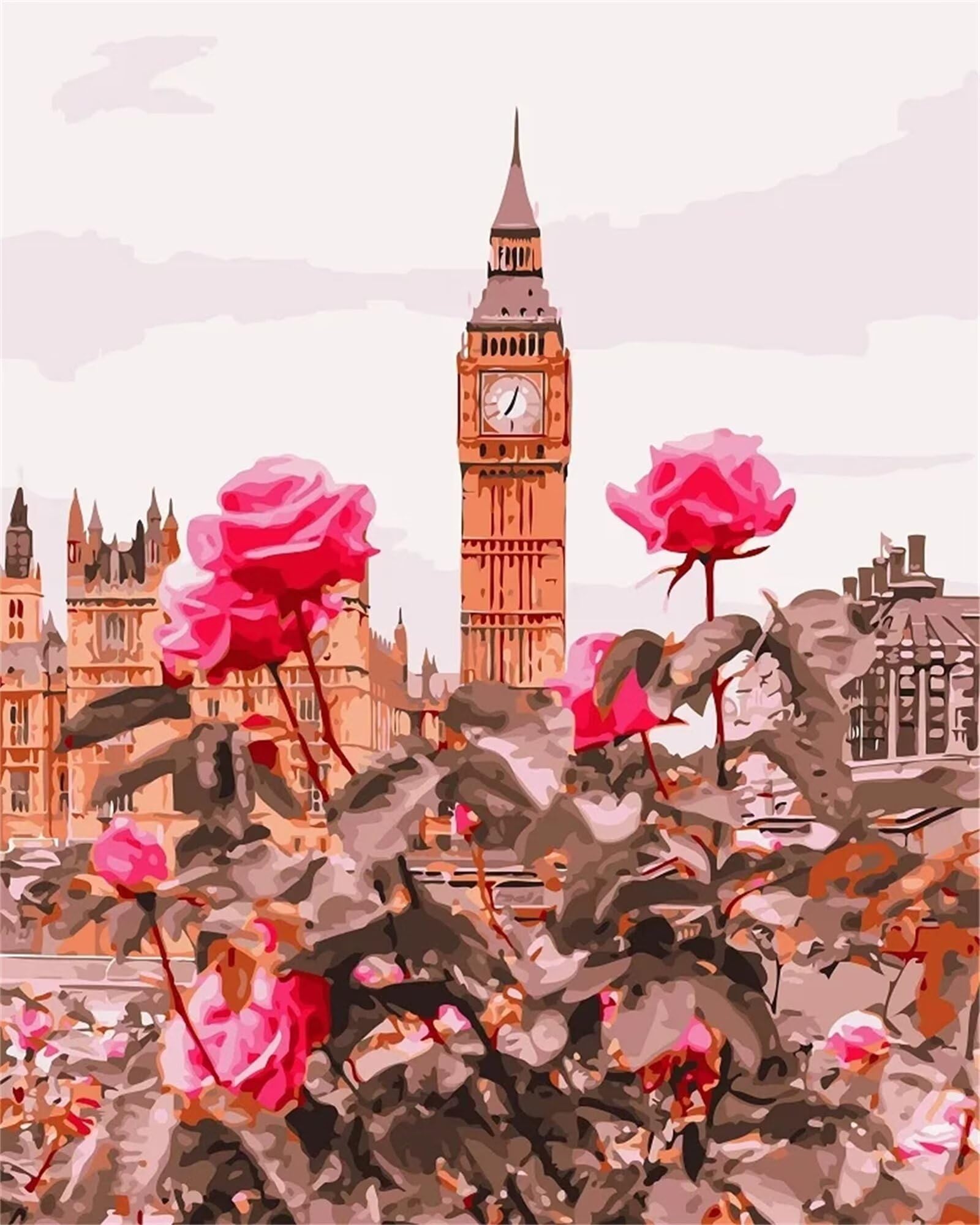 Dipingere con i Numeri Adulti,Rosa Big Ben Pittura di Numeri a Olio Fai da Te kit di pittura acrilica per adulti Bambini,Con Pennelli e Colori Acrilici per casa Decora Regalo con Telaio,60x75cm