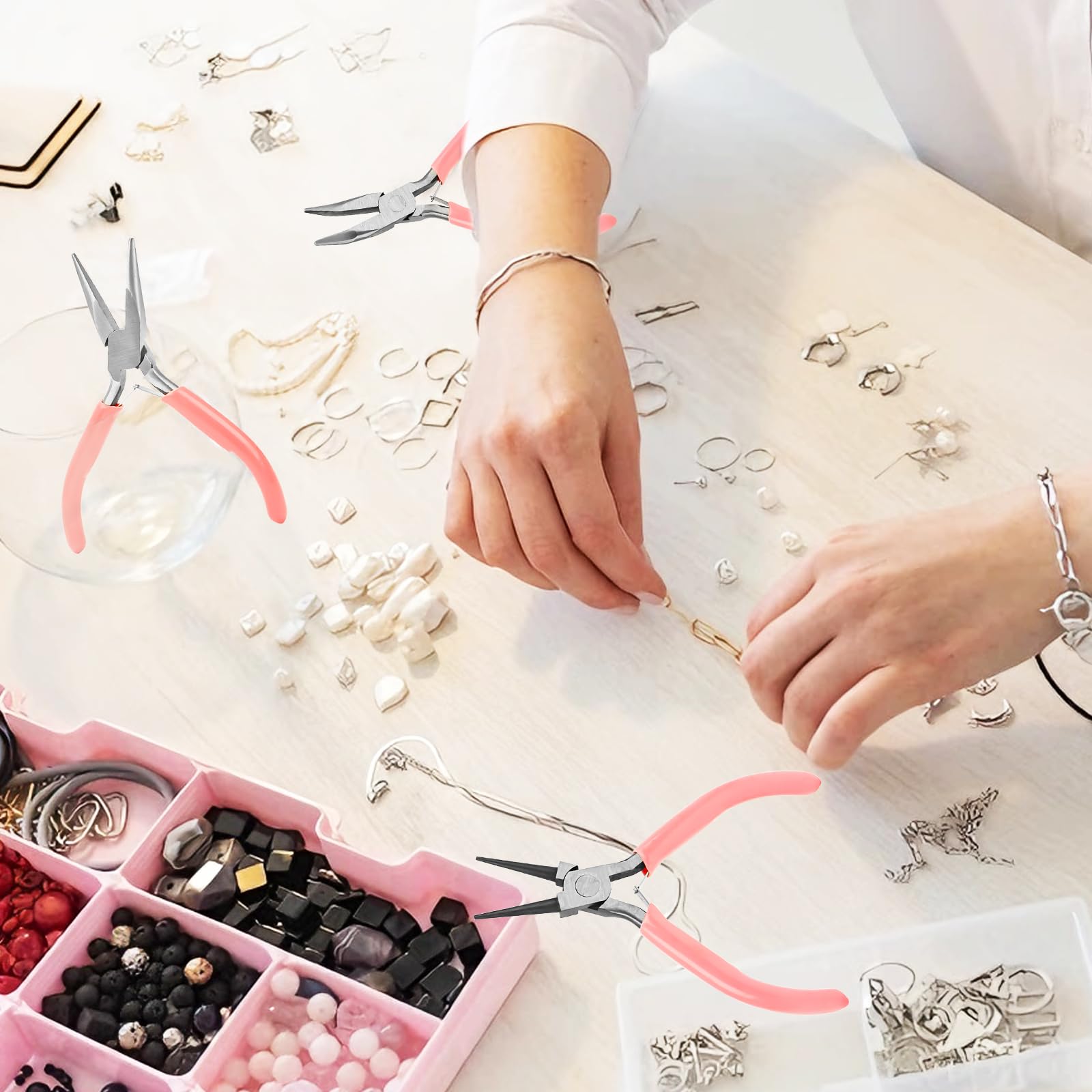 Set di pinze per gioielli, set di utensili per gioielli con pinza per aghi, pinza per catena, tagliafili, ideali per gioielli, creazione di gioielli, gioielli per riparazione e fai da te (set