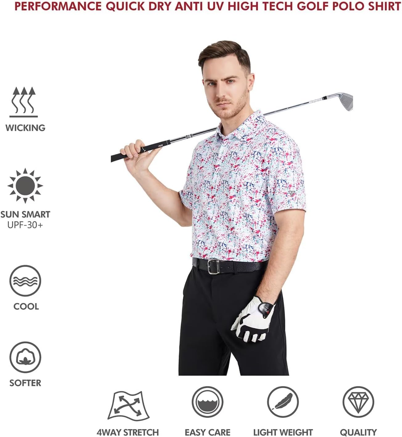 Golf Shirts for Men Dry Fit Short Sleeve Print Performance Moisture Wicking Polo Shirt - Image 5