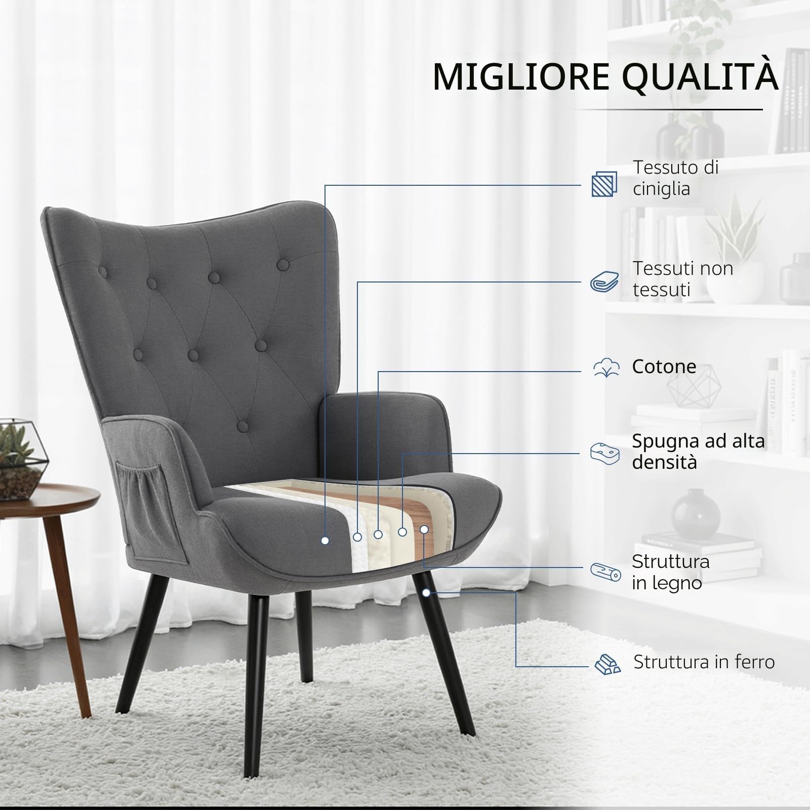 Clevich Poltrona Relax con Poggiapiedi, Comoda Sedia da Lettura in Grigio - Poltrone per Salotto & Camera, Fino a 168kg