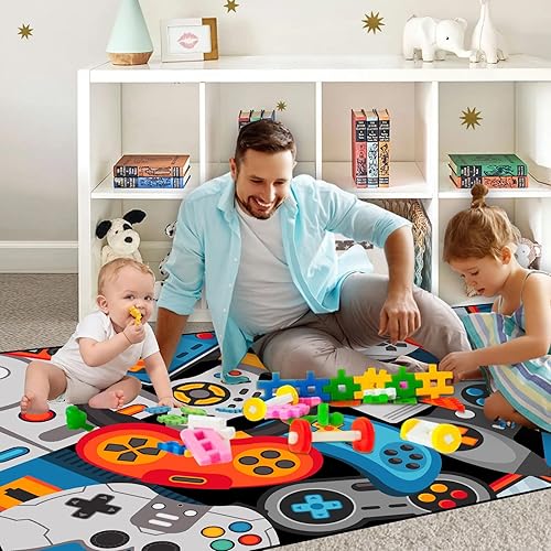 Miniatura 5 de Alfombra de área de juegos, alfombra de juegos 3D, tapete controlador de gamepad para niños y niñas, dormitorio, sala de juegos, alfombras