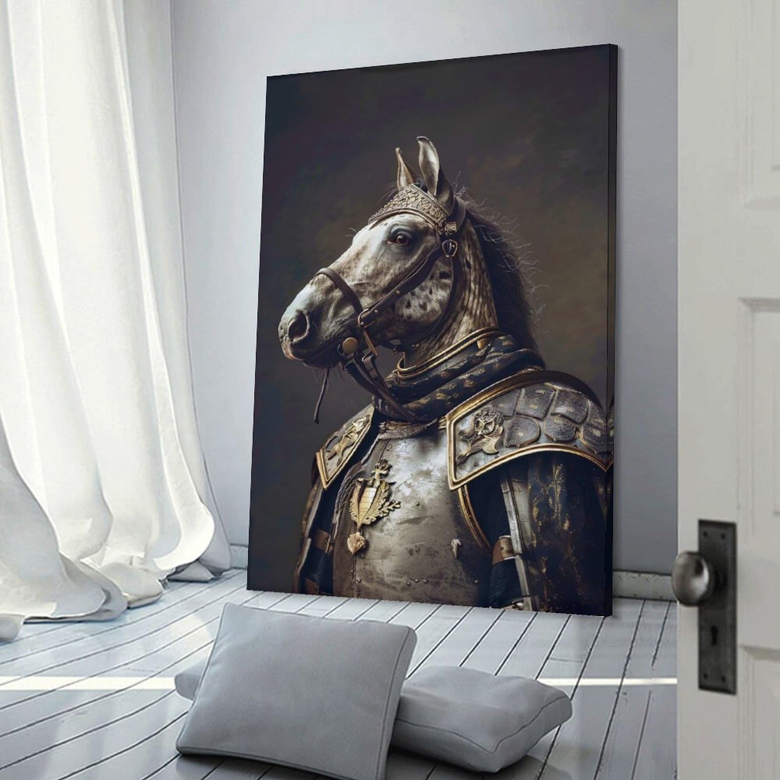 Junmoney Canvas Wall Picture Horse in Armor Portrait, 16x24inch(40x60cm), for Home Lounge, Bedroom Or Reading Nook, A Home Accent with Warm Character