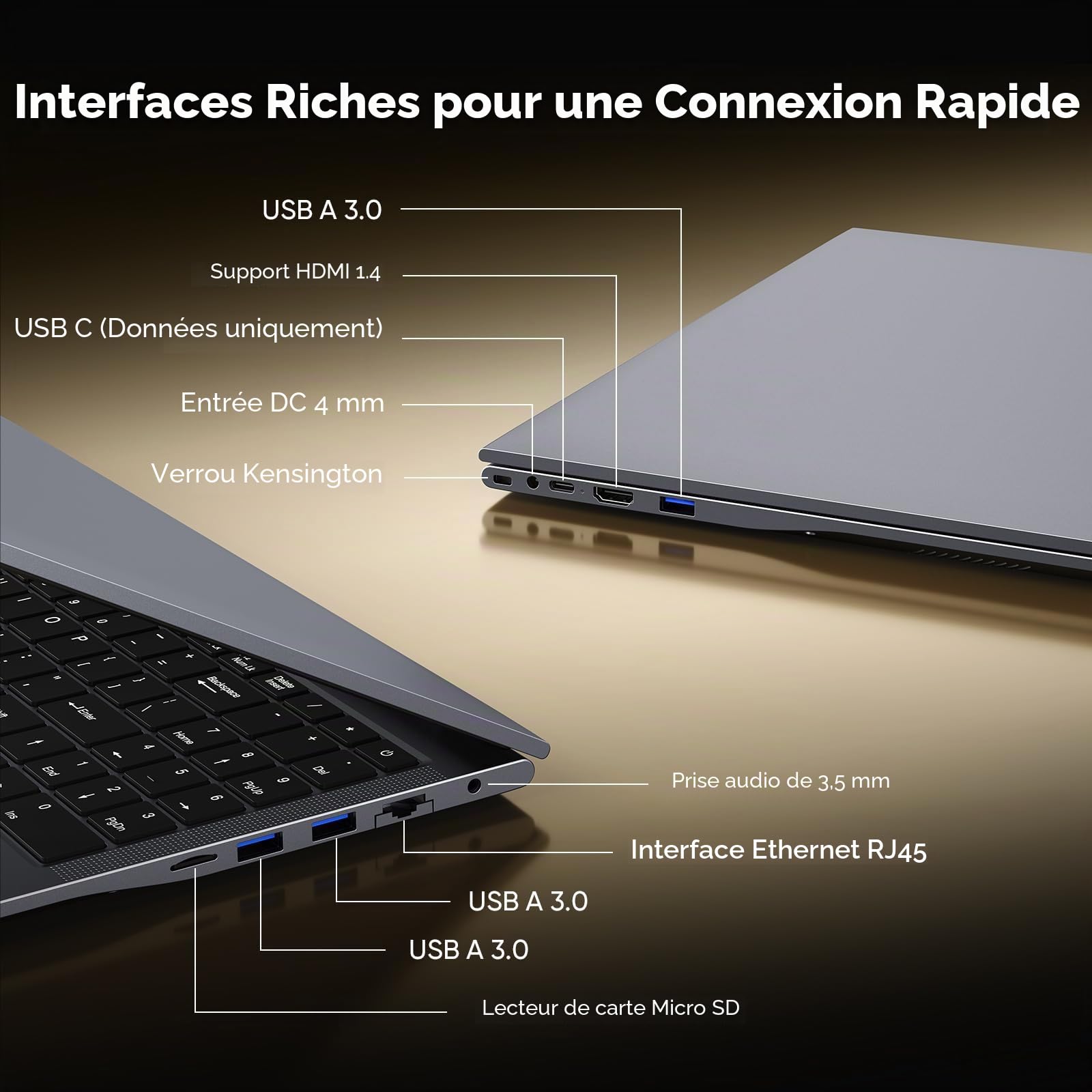 16" Ordinateur Portable Gamer-Core i5-8210Y(Jusqu'à 3,6 GHz),16GB RAM,256GB SSD,FHD 1920x1200 16:10,Clavier rétroéclairé Wi-FI5 BT5.0,USB-A,HDMI,RJ45 Film Silicone AZERTY 44Wh (7.6V/5800MA)