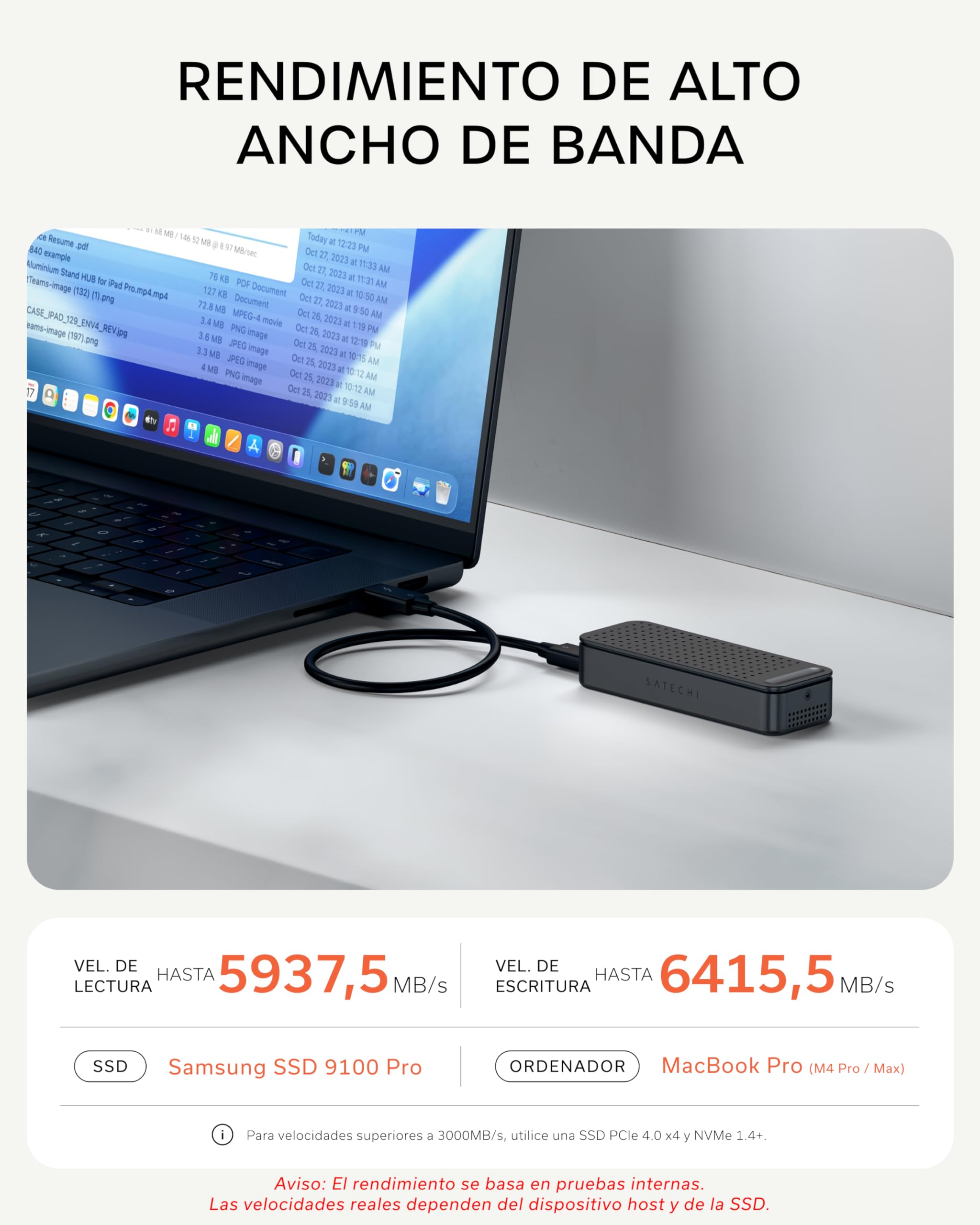 SATECHI DotDisk Carcasa SSD M.2 NVMe 80Gbps, USB4 V2, Negro Espacial | En aluminio con refrigeración activa, transferencia ultrarrápida, compatible con Thunderbolt 5 y USB4
