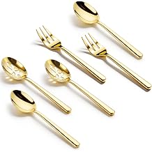Serving Spoon x 2,Slotted Serving Spoon x 2,Serving Forks x 2,RTT 9 Inch Stainless Steel Catering Serving Utensils for Party Buffet Dinner Banquet Kitchen Basics Golden Titanium Finish