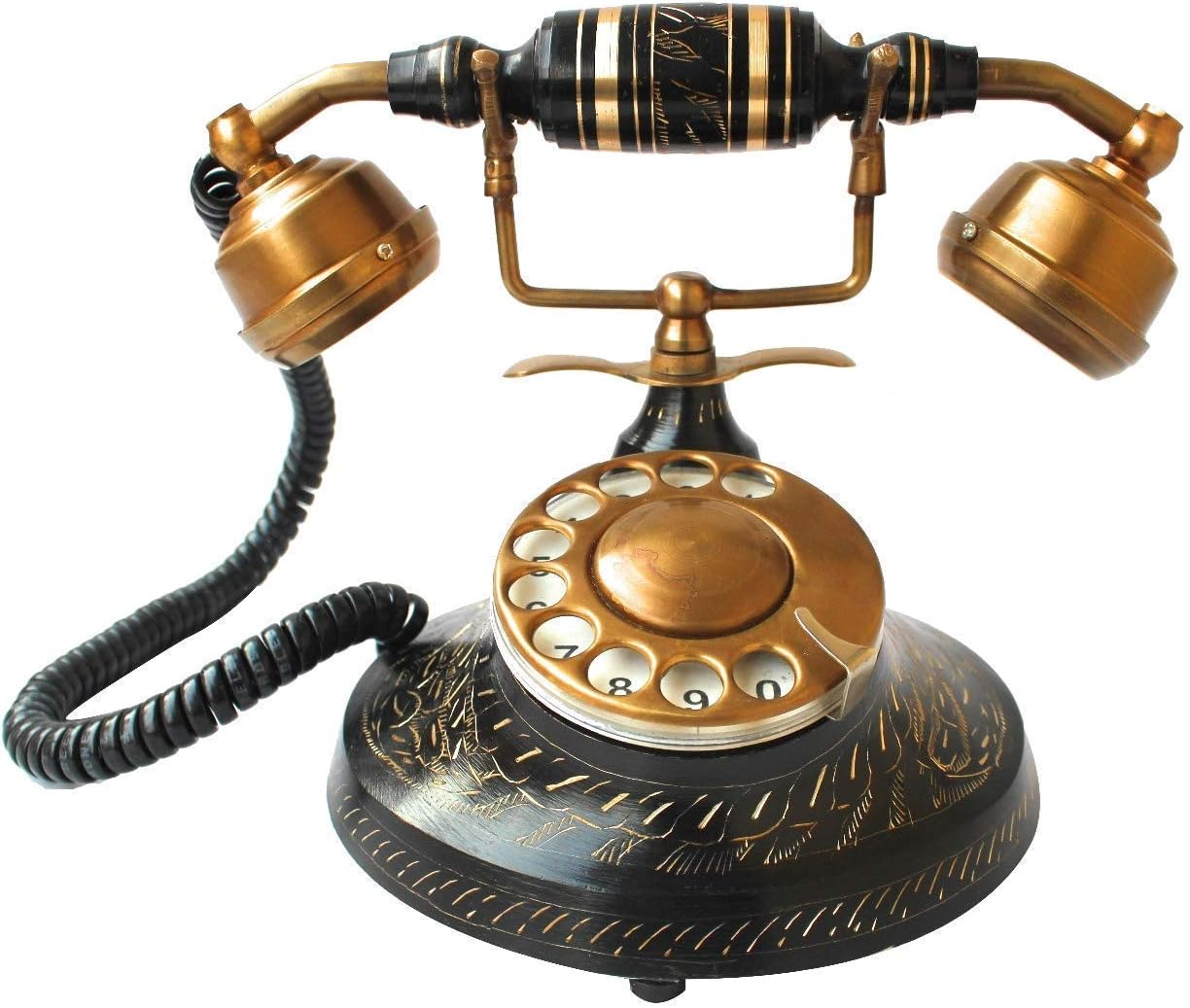 Brass Maharaja Telephone – French Victorian Style Functional Landline Phone with Rotary Dial (Black)