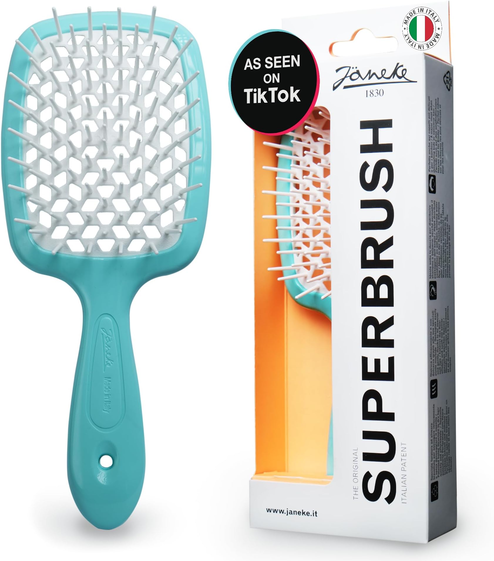 Janeke Superbrush Detangler Brush Anti-static Hairbrush Easy For Wet or Dry Use Flexible with Nylon Bristle Great for All Hair Types - Long Thick Curly -The Original Italian Patent (Tiffany)